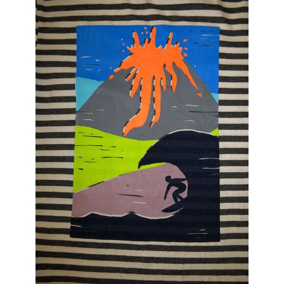 Mini Boden boys short sleeve stripe grey orange volcano surfing t-shirt top 9 10 - Picture 4 of 5